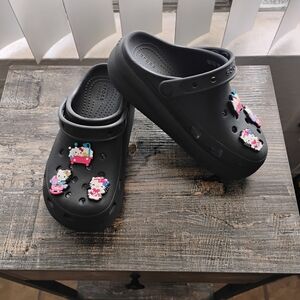 Kids Black platform croc Shoes with Character Charms